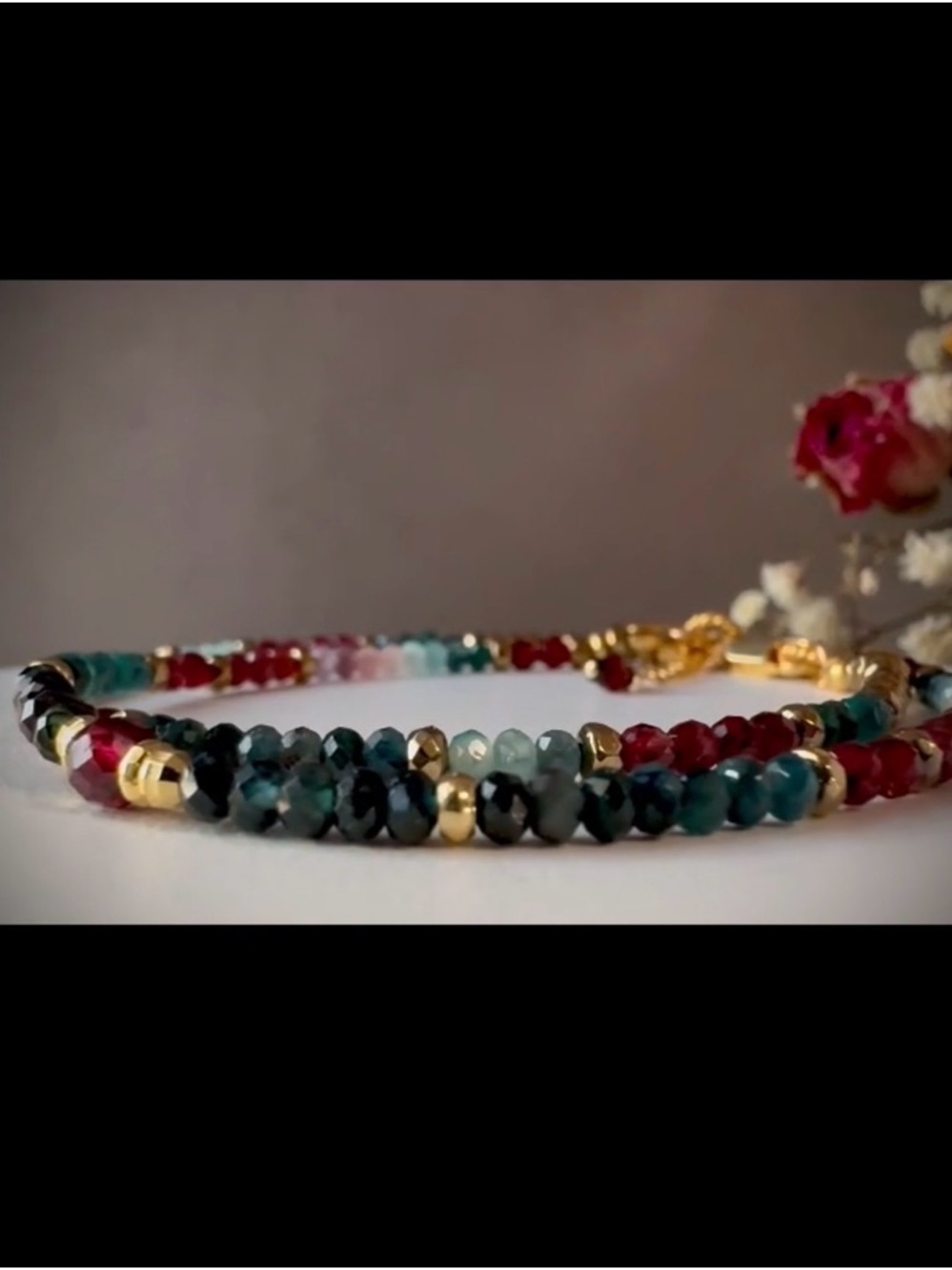 2 Strand Paraiba Blue Tourmaline Garnet 18kVermeil  Bracelet - Picture 5 of 5